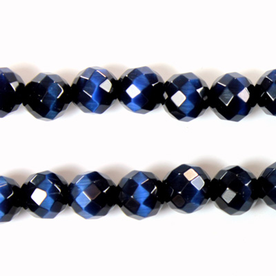 Fiber Optic Synthetic Cat's Eye Bead - Round Faceted 08MM CAT'S EYE BLUE
