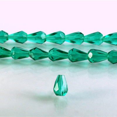 Czech Glass Fire Polish Bead - Pear 08x6MM EMERALD