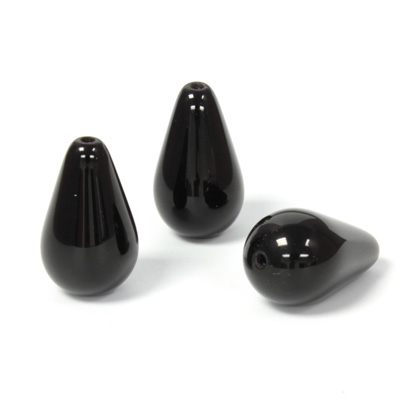 Czech Pressed Glass Bead - Smooth Pear 18x11MM JET