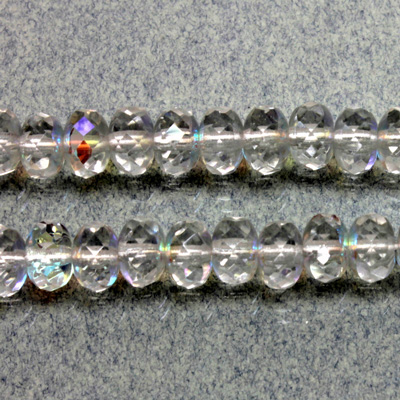 Czech Glass Fire Polish Bead - Rondelle Donut 07x4MM 1/2 Coated CRYSTAL AB