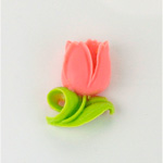 Plastic Carved Flower - Tulip with Leaf (Right) Carved Resin 22x15MM PINK with GREEN