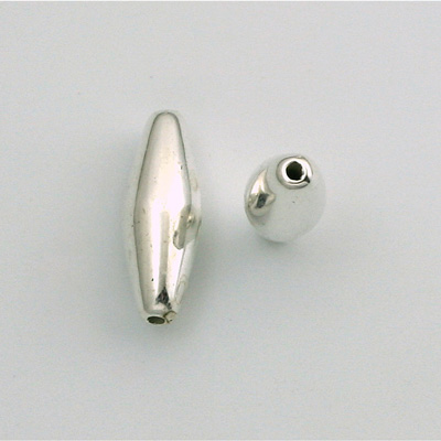 Metalized Plastic Smooth Bead - Long Oval 25x8MM SILVER