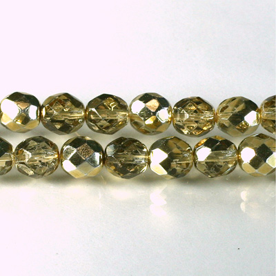 Czech Glass Fire Polish Bead - Round 08MM 1/2 Coated CRYSTAL/GOLD