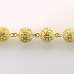 Linked Bead Chain Rosary Style with Brass Filigree Beads - Round 10MM Brass