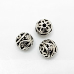 Cast Metal Engraved Bead - Round 11MM ANTIQUE SILVER PLATED