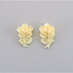 Plastic Carved No-Hole Flower - Rose with Branch (L&R) 17x11MM DARK IVORY