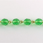 Linked Bead Chain Rosary Style with Glass Fire Polish Bead - Round 8MM PERIDOT-GOLD
