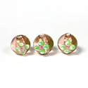 Czech Glass Lampwork Bead - Round 10MM Flower ON ROSALINE with SILVER FOIL