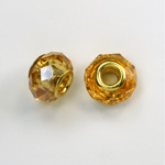 Glass Faceted Bead with Large Hole Gold Plated Center - Round 14x9MM TOPAZ