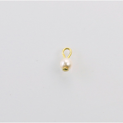 Czech Glass Pearl Bead with 1 Brass Loop - Round 04MM WHITE