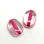 Plastic Bead - Color Lined Smooth Flat Keg 19x14MM CRYSTAL PINK LINE