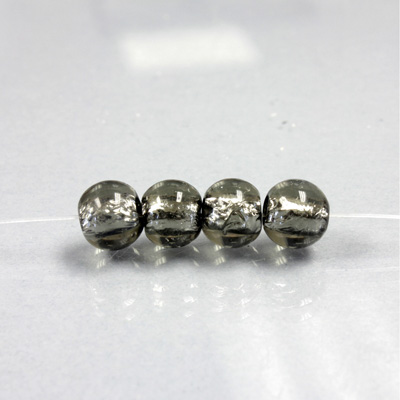 Czech Glass Lampwork Bead - Smooth Round 08MM BLACK DIAMOND SILVER LINED