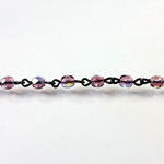 Linked Bead Chain Rosary Style with Glass Fire Polish Bead - Round 4MM AMETHYST AB-JET