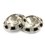 Czech Rhinestone Rondelle Shrag Rivoli Back Setting - Round 25MM outside with 18mm Recess CRYSTAL-JET-SILVER