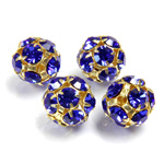 Czech Crystal Rhinestone Ball - 10MM SAPPHIRE-GOLD