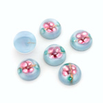 Glass Medium Dome Lampwork Cabochon - Round 10MM PINK ON AQUA (04866)
