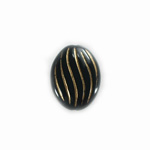 Plastic Engraved Bead - Flat Oval 20x15MM GOLD on JET