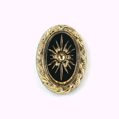 Glass Flat Back Engraved Victorian Intaglio 25x18MM GOLD on JET
