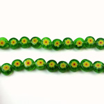 Glass Millefiori Bead - Flat Round 06x3MM GREEN YELLOW RED (12)