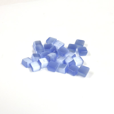 Fiber-Optic Flat Back Buff Top Straight Side Stone - Square 04x4MM CAT'S EYE LT BLUE