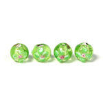 Czech Glass Lampwork Bead - Round 08MM Flower ON OLIVE with SILVER FOIL