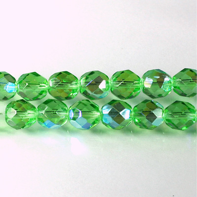 Czech Glass Fire Polish Bead - Round 08MM PERIDOT AB