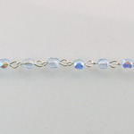 Linked Bead Chain Rosary Style with Glass Fire Polish Bead - Round 4MM LT SAPPHIRE AB-SILVER