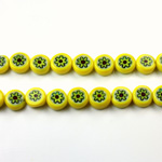 Glass Millefiori Bead - Flat Round 06x3MM YELLOW GREEN RED (34)