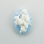 Plastic Cameo - 3 Cherubs Oval 25x18MM WHITE ON BLUE