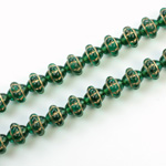 Czech Pressed Glass Engraved Bead - Saturn 08MM GOLD ON EMERALD