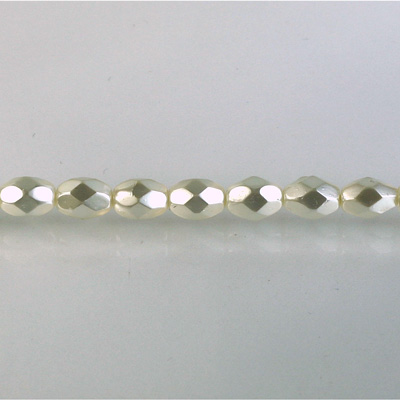 Czech Glass Pearl Faceted Fire Polish Bead - Oval 07x5MM WHITE 70401