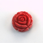 Plastic Carved No-Hole Flower - Round 20MM MATTE RED