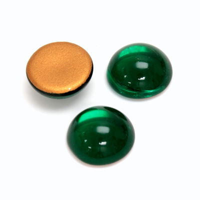 Glass Medium Dome Foiled Cabochon - Round 15MM EMERALD