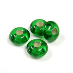 Czech Pressed Glass Bead - Round Rondelle Pony 06x11MM LT EMERALD SILVER LINE