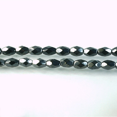 Czech Glass Fire Polish Bead - Oval 06x4MM HEMATITE