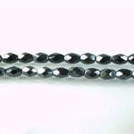 Czech Glass Fire Polish Bead - Oval 06x4MM HEMATITE