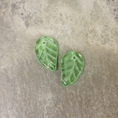 Czech Pressed Glass Engraved Pendant - Leaf 14x9MM PERIDOT