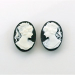 Plastic Cameo - Woman with Ponytail Oval 18x13MM WHITE ON BLACK