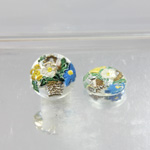 Glass Crystal Painting with Carved Intaglio Flower Basket Round 13MM  NATURAL on CRYSTAL