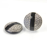 Glass Flat Back Engraved Button Top - Round 18MM MARCASITE on JET