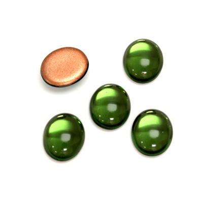 Glass Medium Dome Foiled Cabochon - Oval 12x10MM OLIVINE