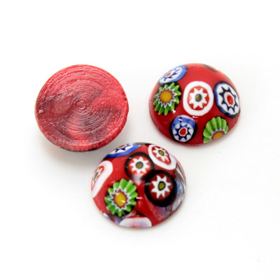 Glass Medium Dome Lampwork Cabochon - Round 15MM VENETIAN RED MOSAIC (03104)