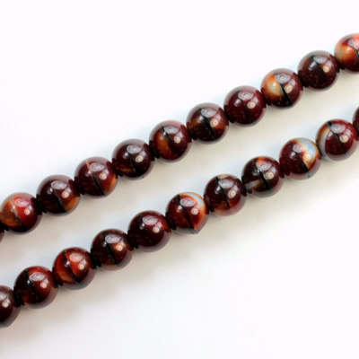 Czech Pressed Glass Bead - Smooth Round 06MM TIGEREYE RED