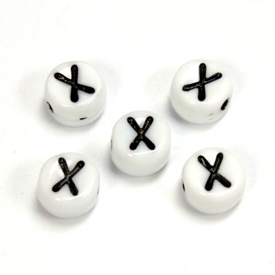 Czech Pressed Glass Engraved Bead - Alphabet 6MM BLACK ON WHITE
