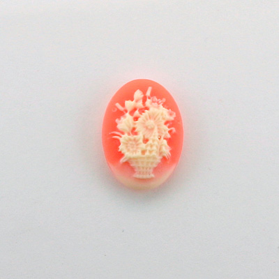 Plastic Cameo - Flower Basket Oval 18x13MM IVORY ON CORNELIAN