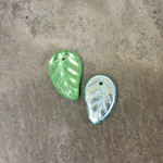 Czech Pressed Glass Engraved Pendant - Leaf 14x9MM PERIDOT AB