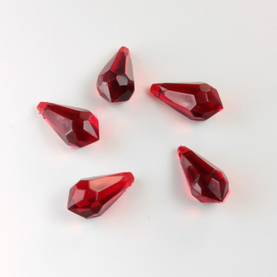 German Plastic Pendant - Transparent Faceted Drop 13x6 RUBY