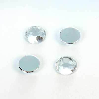 Plastic Flat Back Foiled Rose Cut Rhinestone - Round 11MM CRYSTAL