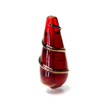 Czech Glass Lampwork Bead - Pear 36x15MM COPPER WRAP GARNET