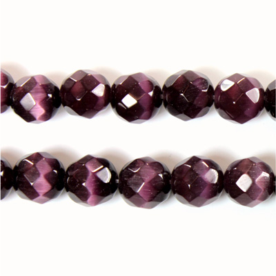 Fiber Optic Synthetic Cat's Eye Bead - Round Faceted 08MM CAT'S EYE PURPLE